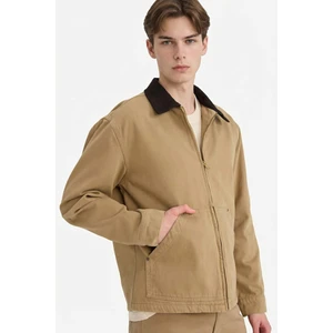 Regular Fit Kontrast Yakalı Pamuk Astarlı Fermuarlı Pamuklu Ceket Mont E8839AX24WN