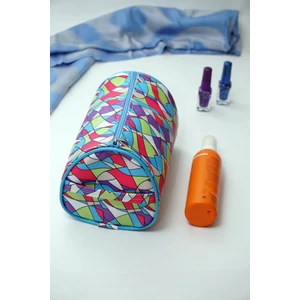 Rof Bag Renkli Desenli Silindir Şık, Kullanışlı ve Dayanıklı Tasarım Kozmetik Çantası