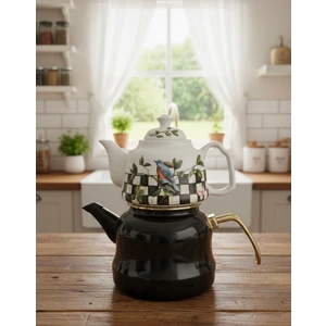 Alev Emaye Miss Betty Emaye Desenli Çaydanlık Porselen Demlikli Büyük Boy