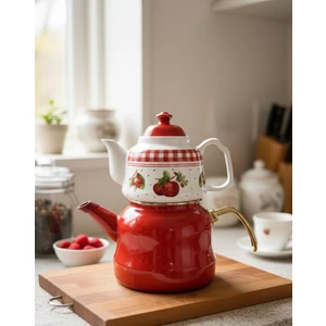 Alev Emaye Miss Betty Emaye Desenli Çaydanlık Porselen Demlikli Büyük Boy