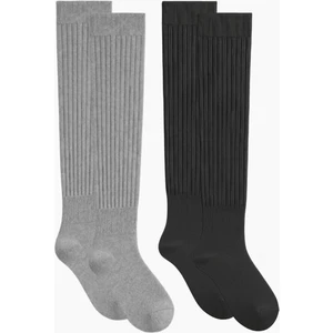 2 Çift Basic Lastikli Kalın Pamuk Karışımlı Diz Üstü Çorap
