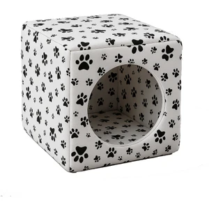 Kedi Yatağı ve Kedi Evi Fonksiyonlu Pati Desenli Dönüşebilen Kapalı Kedi Evi 40 cm