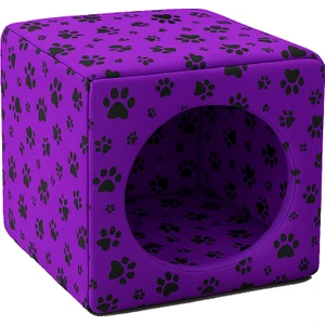 Kedi Yatağı ve Kedi Evi Fonksiyonlu Pati Desenli Dönüşebilen Kapalı Kedi Evi 40 cm