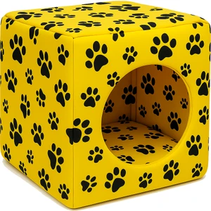 Kedi Yatağı ve Kedi Evi Fonksiyonlu Pati Desenli Dönüşebilen Kapalı Kedi Evi 40 cm