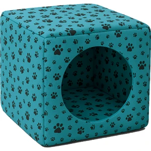 Kedi Yatağı ve Kedi Evi Fonksiyonlu Pati Desenli Dönüşebilen Kapalı Kedi Evi 40 cm