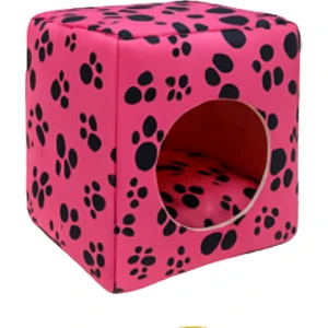 Kedi Yatağı ve Kedi Evi Fonksiyonlu Pati Desenli Dönüşebilen Kapalı Kedi Evi 40 cm