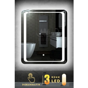 Karaçam Dekor Lazer Kumlamalı LED Işıklı 3 Renkli Dokunmatik Banyo ve Konsol Aynası