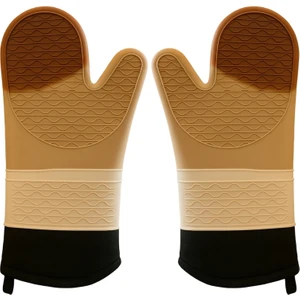 Yanmaz Yapışmaz Isı Dayanıklı Mangal Fırın Eldiveni Silikon Çift Kat Çift El