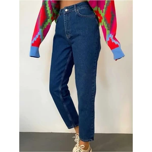Bees Jeans Mavi Yüksek Bel Yumuşak Dokunuşlu Rahat Kesim Mom Jeans