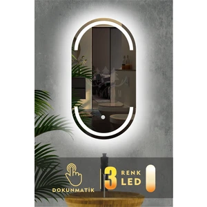 Karaçam Dekor Lazer Kumlamalı LED Işıklı 3 Renkli Dokunmatik Banyo ve Konsol Aynası