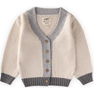 Triko Düğmeli Hırka 2-8 Yaş Naturel Gri