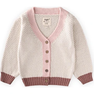 Triko Düğmeli Hırka 2-8 Yaş Naturel Pembe