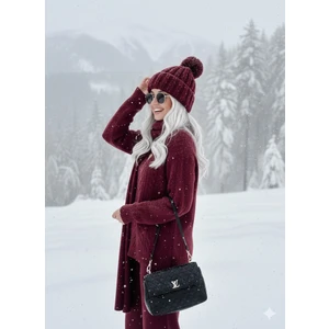 Anbly Collection Şal Atkı Detaylı Saç Örgü Desenli Pantolon Kazakikili Takım