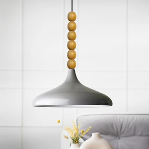 Gri Ahşap Altı Boncuklu Tekli Avize Sarkıt Salon Mutfak Butik Lamba