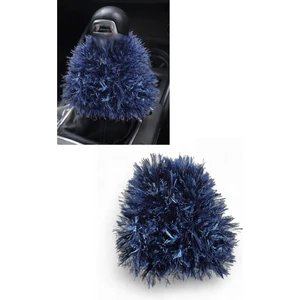 Tusba Market Lacivert Beyaz Uzun Tüylü Pelüş Oto Vites Körüğü Püskülü | Yumuşak Dokulu | Tüm Araçlara Uyumlu