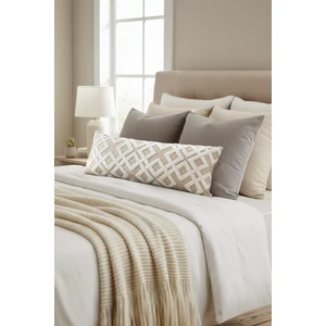 Bohem Özel Tasarım Punch Panç Desen Dekoratif Dikdörtgen Kırlent Kılıfı Mila Bej