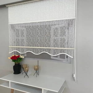 Volper Mekanik Volper Vp 1870 Çift Mekanizmalı Taş Desenli Tül ve Stor Perde (Kırık Beyaz)