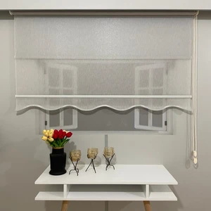 Volper Mekanik VP1652 Çift Mekanizmalı Parıltılı Zemin Tül ve Stor Perde Etek Dilimli (Açık Gri)