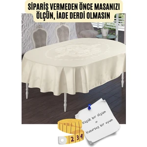 NEEA HOME Oval Beyaz Renk Masa Örtüsü – Su Itici, Leke Tutmaz, Yıkanabilir %100 Polyester Jakarlı Oval Masaörtüsü