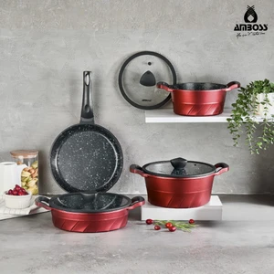 Vento 7 Parça Döküm Tencere Tava Seti - Kırmızı