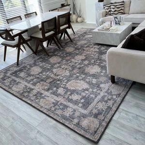 Cool Halı Private Yeşil Eskitme Vintage Etnik Desenli Otantik Dokuma Şönil Yıkanabilir Salon Halısı