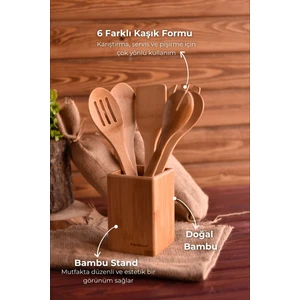 Ravioli Mix 6 Parça Bambu Kaşıklık Seti Antibakteriyel ve Şık Tasarım