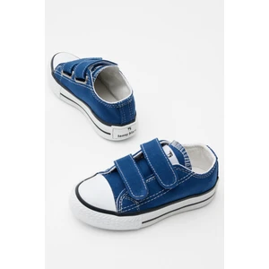 Tonny Black Çocuk Unisex Mavi Beyaz Kauçuk Taban Keten Cırtlı Spor Ayakkabı