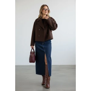 Vireo Club Kadın Acı Kahverengi Zigzag Desenli Kaşe Kaban