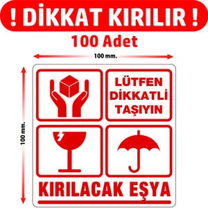 Dijital Barkod Dikkat Kırılır. Fragile. Uyarı Etiketi Dikkat Kırılacak Eşya 100 ADET-100MM.X100MM.