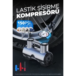 Araba Oto Araç Lastik Şişirme Pompası Metal Motorlu Kompresör Çakmaklık Girişli Basınç Göstergeli