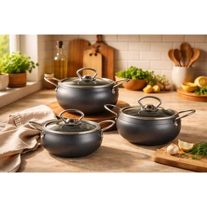 Oms Collection 3554 - 6 Parça, Bio Granit, Sağlıklı, Mini Küre Mama, Çorba Tencere Seti Antrasit Renk