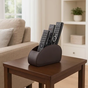 5 Gözlü Deri Kumandalık Standı - Kahverengi