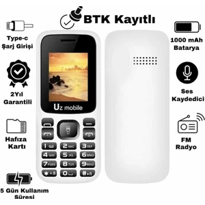 Uz Mobile Yerli Üretim Tuşlu Telefon - Uz Türkiye Garantili Beyaz Asker Telefonu