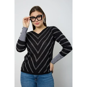 Moda Days Kadın V Yaka Simli Desenli Triko Kazak Şık Günlük Kullanım
