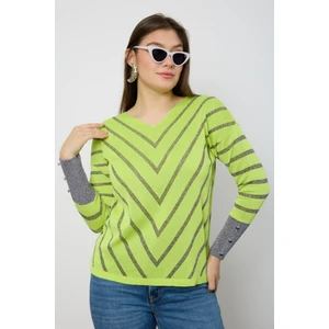 Moda Days Kadın V Yaka Simli Desenli Triko Kazak Şık Günlük Kullanım