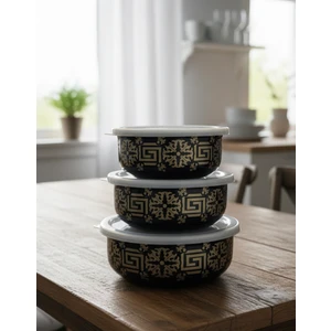 Alev Emaye Lüx Emaye 3 Boy Saklama Kabı, Hava Sızdırmaz Emaye Saklama Kabı Organizer