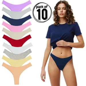 Yohannes Club Kadın, Pamuklu Basic Tanga Külot, 10'lu Paket, Assorted Thong Pack, Ekonomi Set