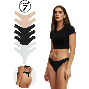Yohannes Club Kadın, Pamuklu Basic Tanga Külot, 7'li Paket, Classic Color Thongs, Klasik Avantaj