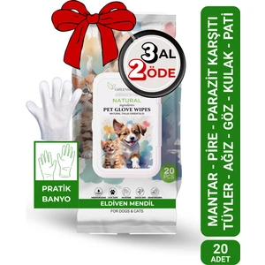 Eldiven Mendil 20 Adet | Yüz Göz Kulak Ağız Pati Arka Bölge Temizliği | Kedi Köpek