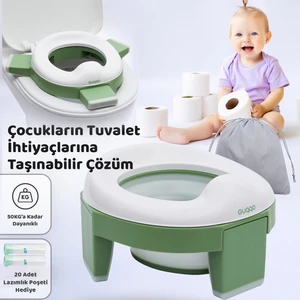 Lazımlık, Portatif Katlanabilir Taşınabilir Seyahat Çocuk Tuvaleti, Klozet Adaptörü, Yeşil