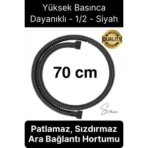 70 cm Siyah Kısa Tepe Ara Duş Hortumu Spiral Robot Bağlantı Örgü Dayanıklı Kopmaz Patlamaz Sızdırmaz