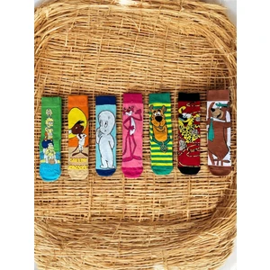 Al Bi 90Lık Renkli 7'li Set Çizgi Film Kahramanlar Desenli Pamuklu Çorap