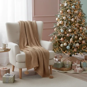 Coco Pirinç Örgü Ponponlu Triko Throw Tv Battaniyesi