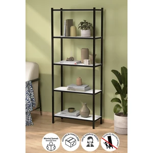 5 Raflı Kitaplık Dekoratif Kitaplık Metal Kitaplık Ofis Kitaplığı Aksesuar Rafı Efes Beyaz