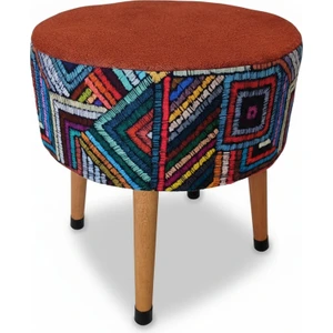 Usta Ağaç USTAAGAC Etna Gökkuşağı Desenli Kiremit Üst Dekoratif Puf