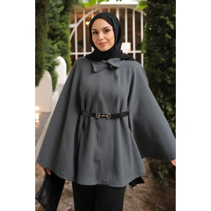 İmaj Butik Füme Kemerli Kaşe Panço