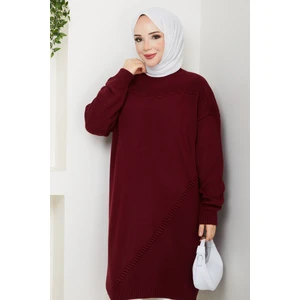 Pamuk Butik Kadın Yarım Balıkçı Yaka Örgü Detaylı Triko Tunik -PMK442