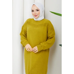 Pamuk Butik Kadın Yarım Balıkçı Yaka Örgü Detaylı Triko Tunik -PMK442