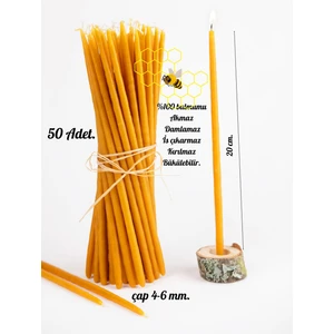 Frig Lavanta Tasarım Hediyelik Dilek Tören Ritüel Balmumu Mum sarı 50 Adet Slim Ince 20 cm Boy 4-6 mm Çap