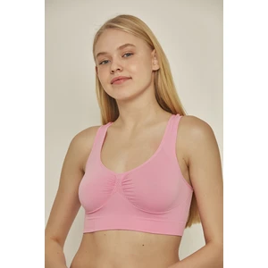 C14001 Dikişsiz Sporcu Büstiyer  Pembe Neon
